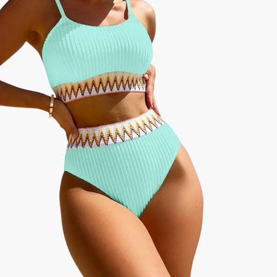 Women’s High-Waisted Bikini Set with Ribbed Texture