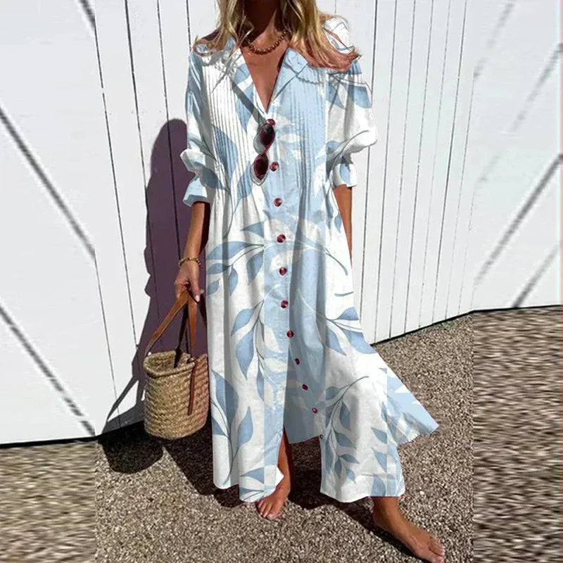 Women's Maxi Dress with Floral Design and Pockets