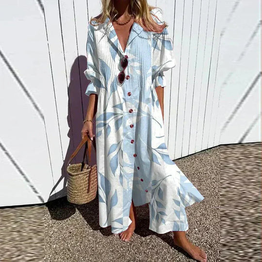 Women's Maxi Dress with Floral Design and Pockets