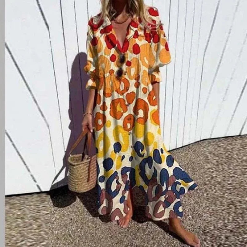 Women's Maxi Dress with Floral Design and Pockets