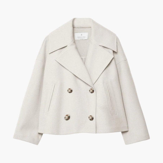 Women’s Cropped Peacoat with Double-Button Front and Notched Lapel