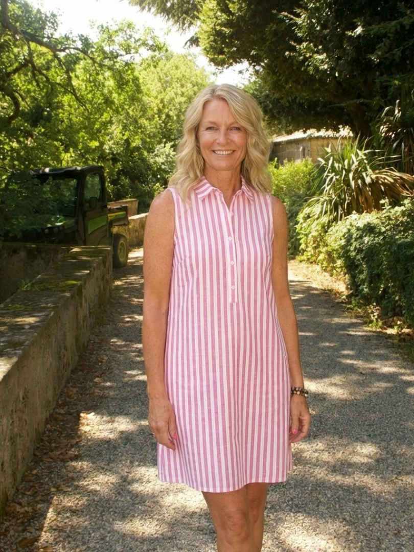 Marielle | Sleeveless Striped Button Front Shirt Dress