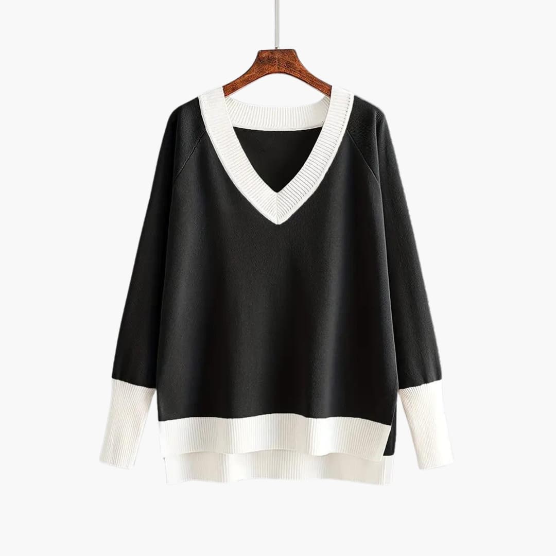 Women's Sweater Set with V-Neck Design and Wide-Leg Trousers