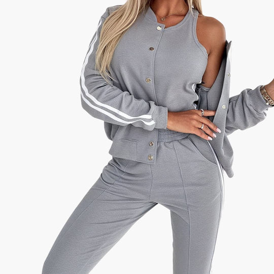 Women’s Three-Piece Set with Tank, Joggers, and Jacket