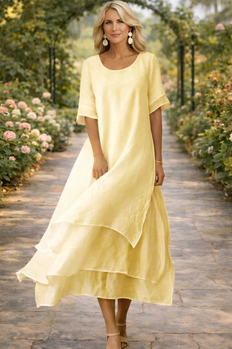Women's Dress with Open Neckline and Flattering Cut