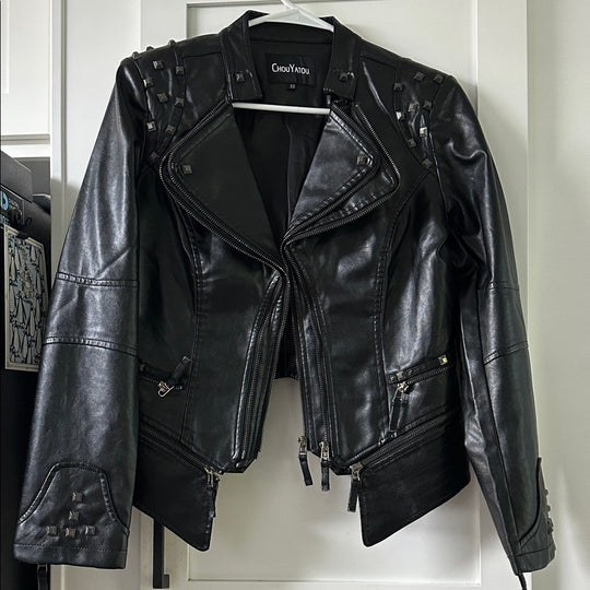 Women's Asymmetric Zip Biker Jacket with Stand Collar