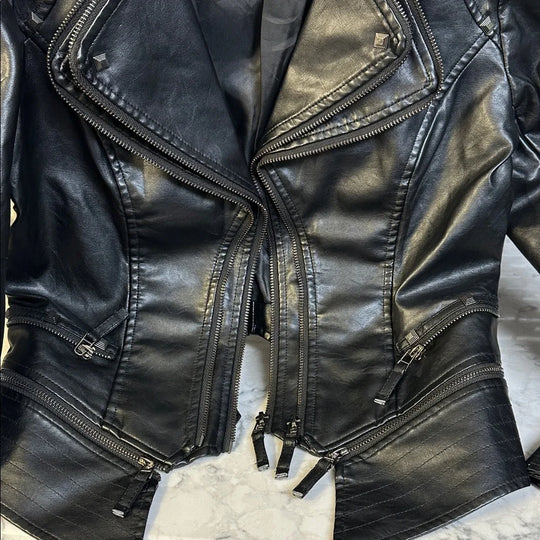 Women's Asymmetric Zip Biker Jacket with Stand Collar