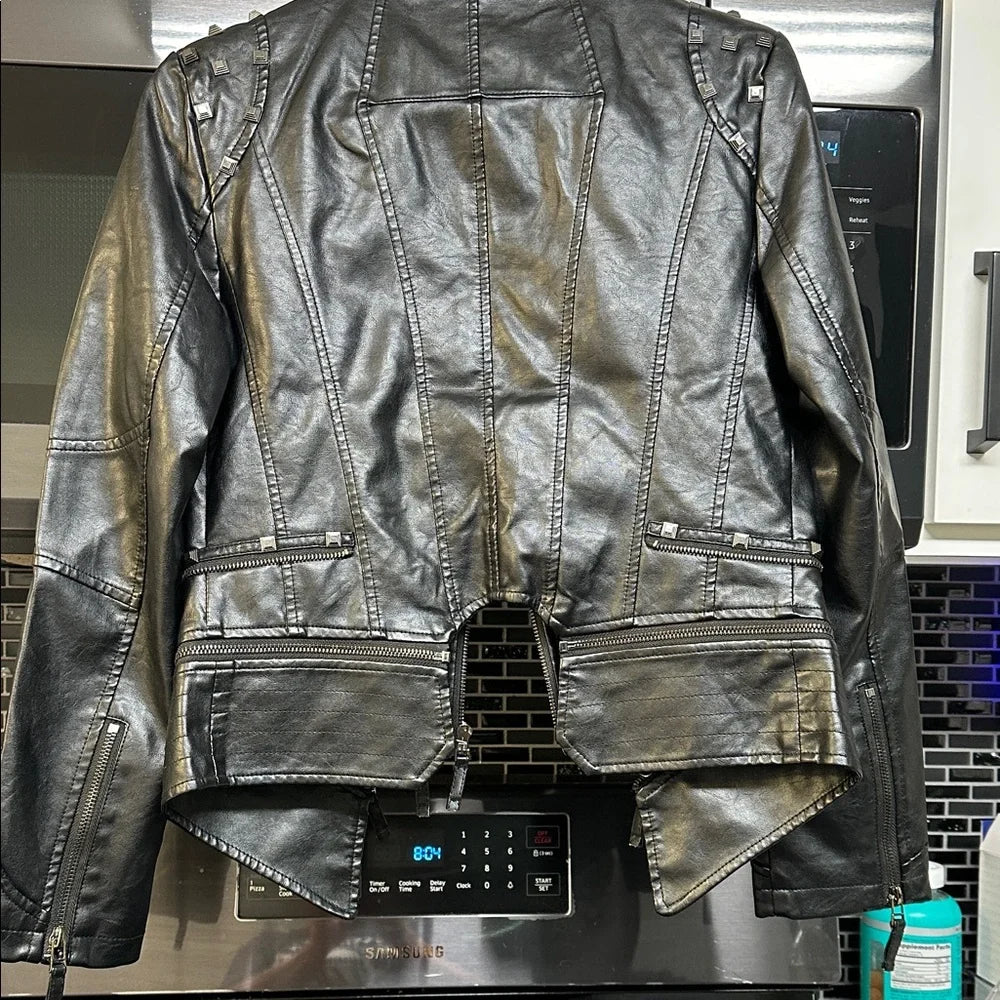 Women's Asymmetric Zip Biker Jacket with Stand Collar