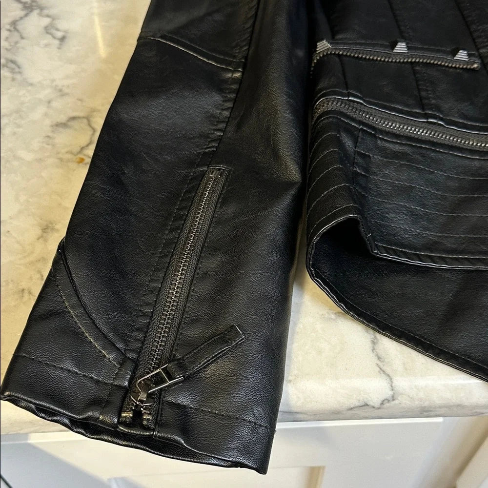 Women's Asymmetric Zip Biker Jacket with Stand Collar