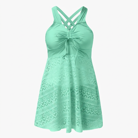 Women’s Ruched Lace Swimdress with Wide Straps