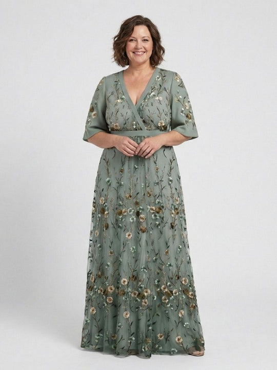 Evadne | Floral V Neck Short Sleeve Maxi Dress