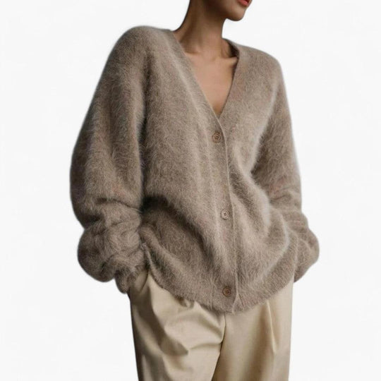 Women’s V-Neck Jumper with Long Sleeves and Relaxed Fit