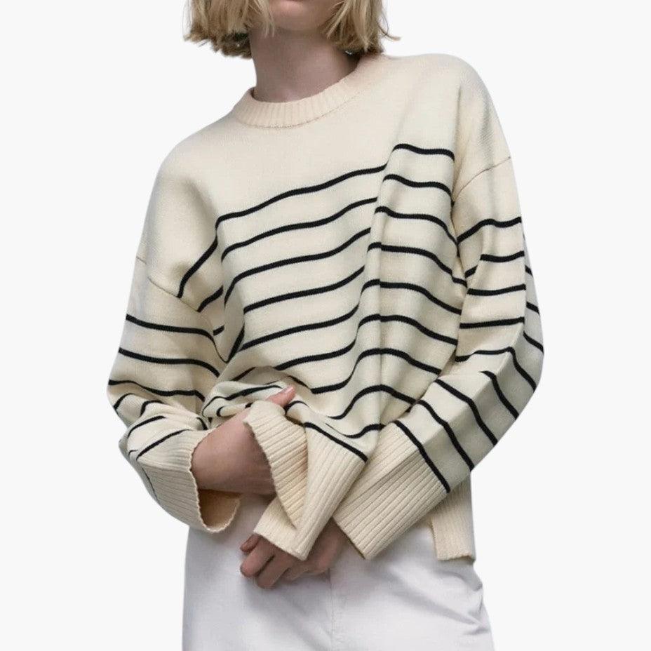 Women's Striped Jumper with Crew Neck and Long Sleeves